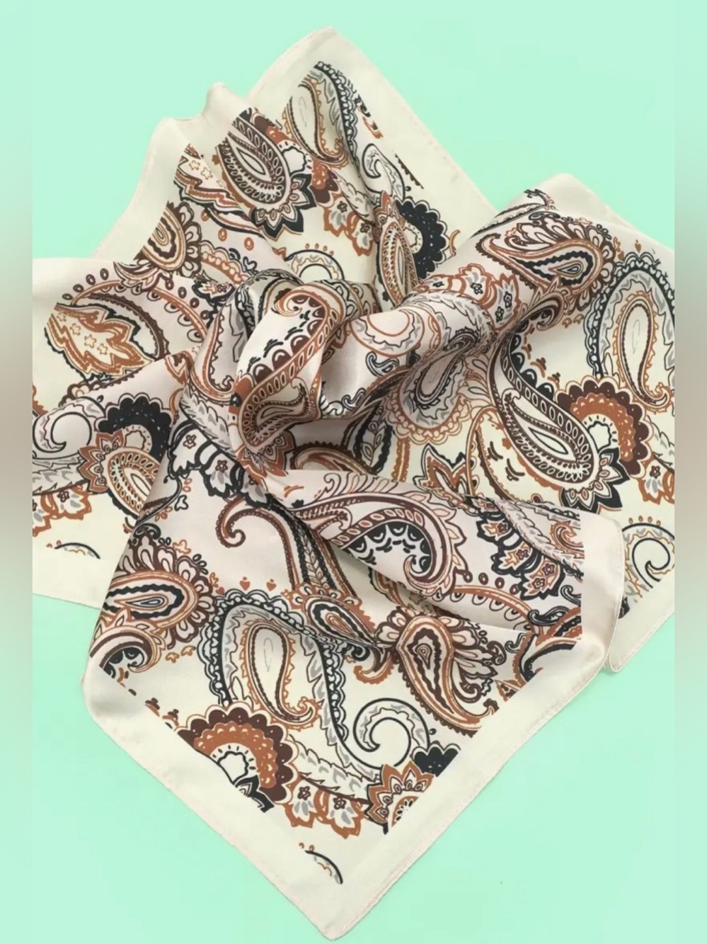 Cream Paisley Silk Scarf with Brown & Black Accents